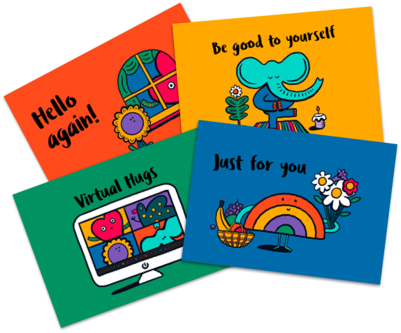 Brighten someones Day, send an e-card button, with images of postcards