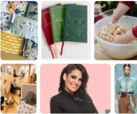 A collage of images showcasing ISLAND's creative offerings, including bookbinding, textiles, cooking, studio painting, and styling classes.