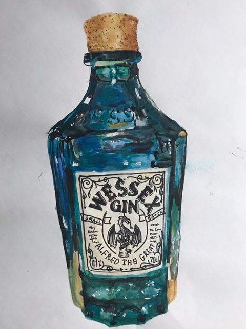 “Ocean blue” watercolour appreciating the effect of light on glass by ISLAND Arts’ Virtual Artist of the Week, Abby Conroy.