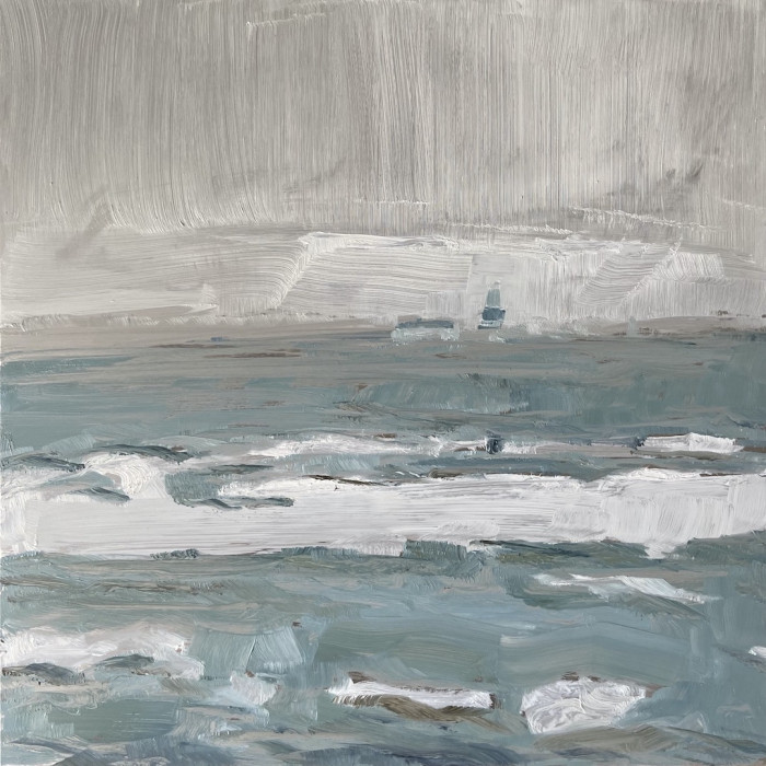 Seascape with muted grey and blue tones featuring Tory Island Lighthouse.